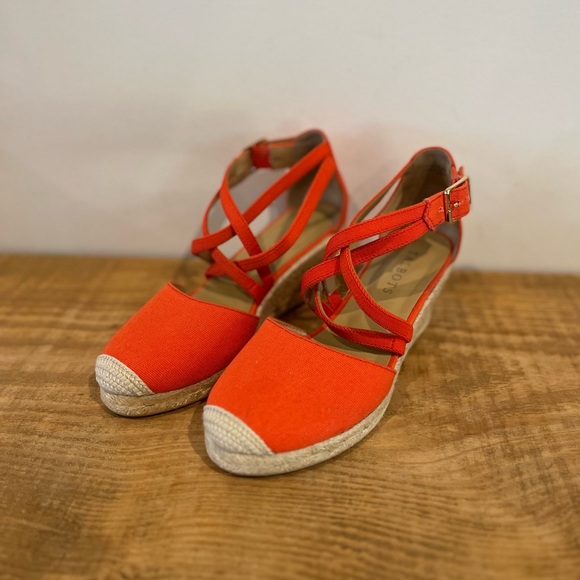Talbots espadrille wedges orange‎ linen size 6 - Picture 1 of 8
